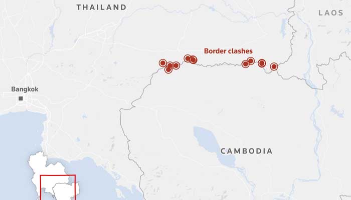 This map shows locations of military clashes along the disputed border between Thailand and Cambodia. — Reuters
