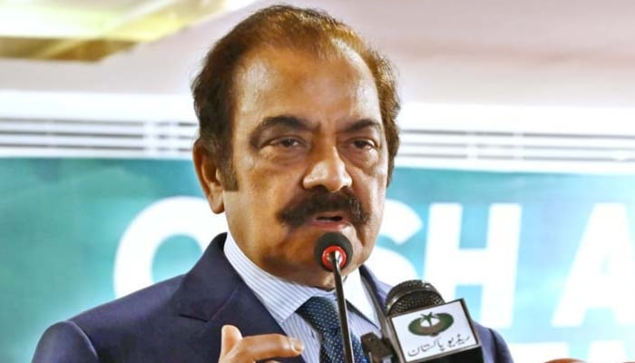 Adviser to Prime Minister on Political Affairs Rana Sanaullah addresses the cash awards and grant distribution ceremony of Pakistan Sports Board at a local hotel. — APP