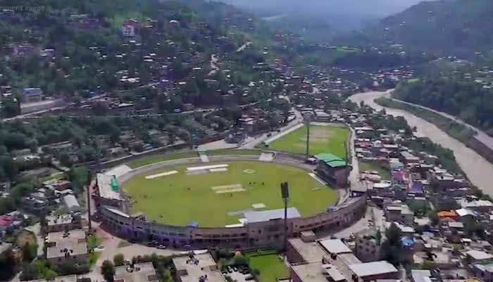 This image shows Muzaffarabad Cricket Stadium in AJK. — X/@kpl_20