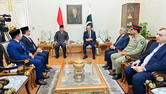 PM Shehbaz Sharif and Indonesian President Prabowo Subianto pictured during a bilateral meeting on December 9, 2025. — PID