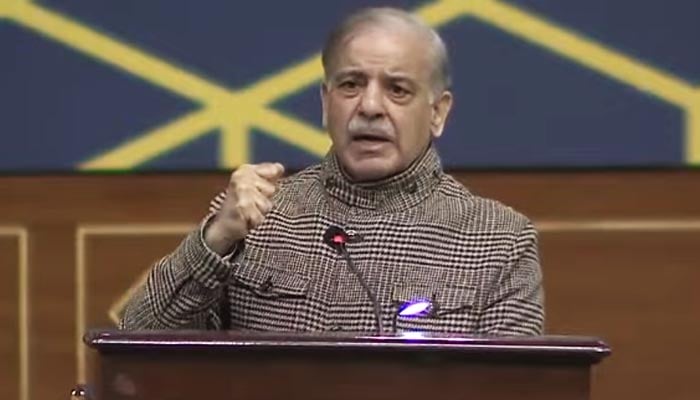 Prime Minister Shehbaz Sharif addresses National Ulema Convention in Islamabad, Decemeber 10, 2025. — Screengrab via YouTube/Geo News