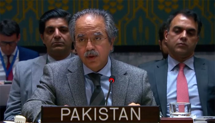 Pakistans permanent representative to UN Ambassador Asim Iftikhar Ahmad speaks at United Nations Security Council on December 11, 2025. — YouTube/Pakistan Mission to UN