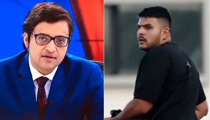 Indian anchor Arnab Goswami (left) and one of the suspected Bondi Beach shooters, Naveed Akram, can be seen in this collage. — YouTube@RepublicWorld/Daily Mail