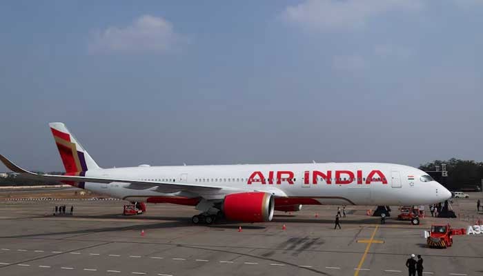 An Air India Airbus A350 aeroplane is displayed at Wings India 2024 aviation at Begumpet airport, Hyderabad, India, January 18, 2024. — Reuters