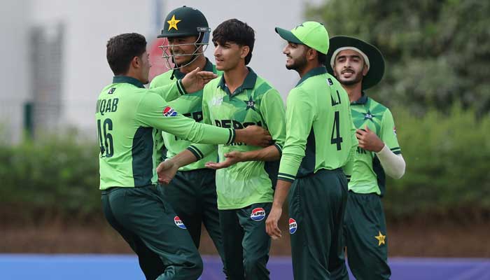 Pakistan U19 players celebrate during an Asia Cup 2025 match. — X@TheRealPCB