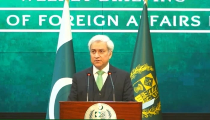 Foreign Office spokesperson Tahir Andrabi addresses weekly press breifing on December 18, 2025. — X@MOFA