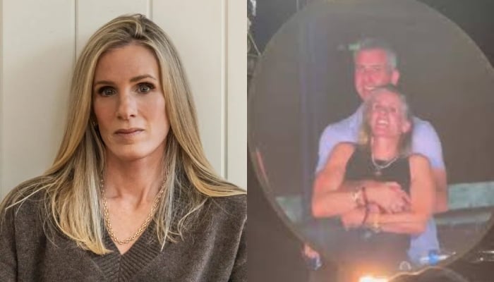 A collage of a picture of Kristin Cabot, the woman from viral Coldplay concert, and a screengrab of the original kiss cam video that went viral in July earlier this year. — NYT/TikTok