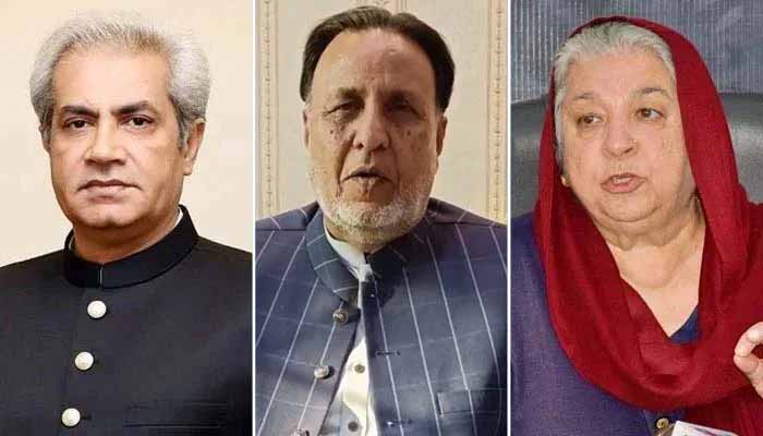 (Left to right) This collage shows PTI leaders Omar Sarfraz Cheema, Mian Mehmood-ur-Rasheed, Dr Yasmin Rashid. — X/Facebook/Dr Yasmin Rashid/File