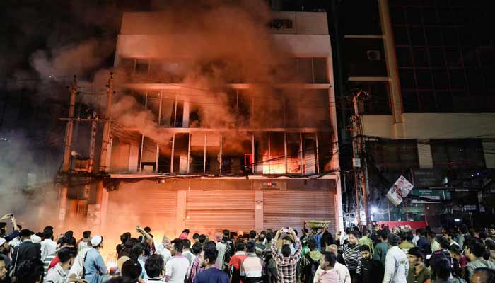 A group of people set fire to the Prothom Alo newspaper office in Karwan Bazar, following the death of Sharif Osman Hadi, a student leader who had been receiving treatment in Singapore after being shot in the head, in Dhaka, Bangladesh, December 19, 2025.— Reuters