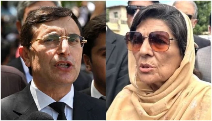 This collage shows PTI Chairman Barrister Gohar Ali Khan (left) and Aleema Khan. — INP/APP/File