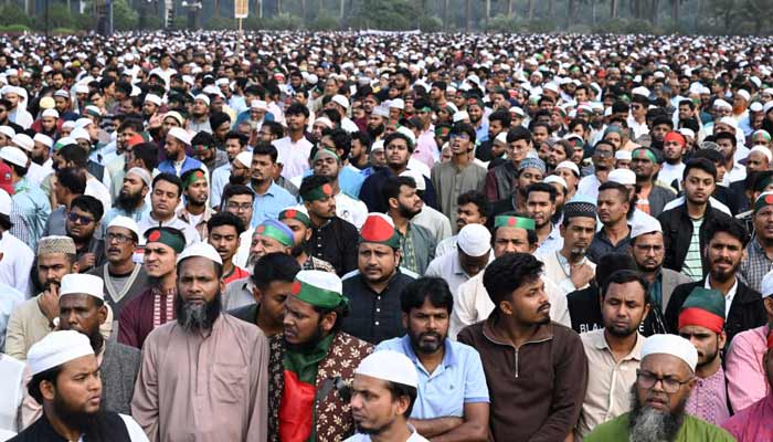 Several Bangladeshi mourners attend the funeral prayers of slain youth leader Osman Hadi in the capital city, Dhaka, December 20, 2025.— X/@ChiefAdviserGoB