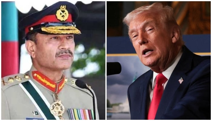 This collage shows US President Donald Trump (right) and Chief of Army Staff (COAS) and Chief of Defence Forces (CDF) Field Marshal Syed Asim Munir. — Reuters/ISPR/File