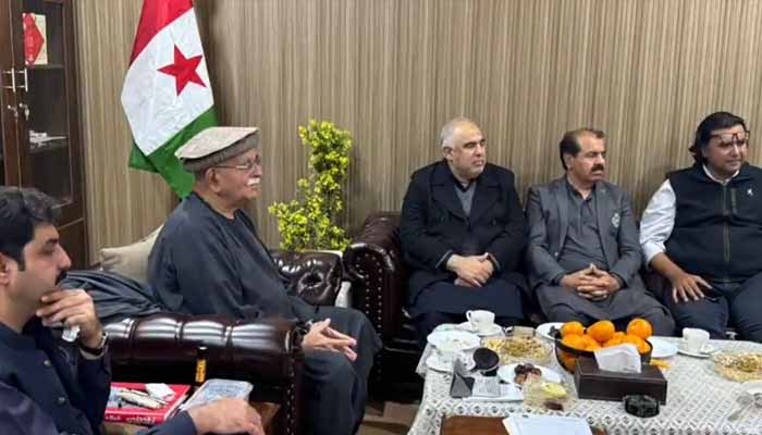 Leaders of opposition alliance, Tehreek-e-Tahafuz-e-Ayin-e-Pakistan, meets under chairmanship Mahmood Khan Achakzai (left) in Islamabad, December 24, 2025. — Screengrab via X/@TTAP_OFFICIAL