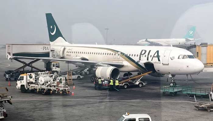 A Pakistan International Airlines (PIA) plane at Allama Iqbal International Airport in Lahore, January 29, 2024. — Reuters
