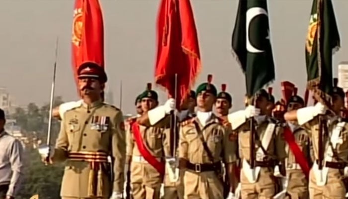 Pakistan Army cadets pictured at a change of guard ceremony at the Mazar-e-Quaid in this still taken from a video on December 25, 2025. — Screengrab via Geo News