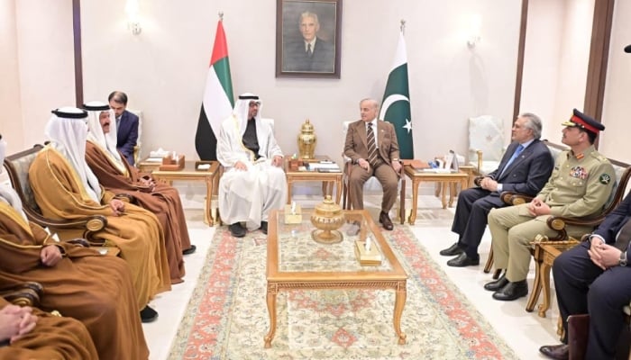 Prime Minister Muhammad Shehbaz Sharif meets UAE President Mohamed bin Zayed al-Nahyan in Islamabad, December 26, 2025. — X/PTV News