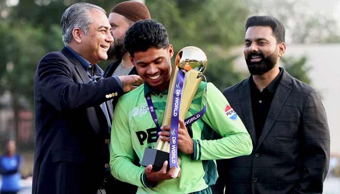 Pakistan captain Farhan Yousaf (centre) receives the ACC Mens U19 Asia Cup 2025 trophy after beating India in the final at the ICC Academy in Dubai on December 21, 2025. — Instagram/@ ACC