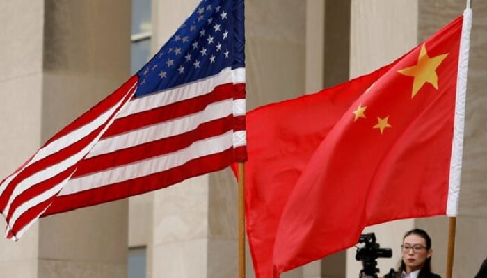US and Chinese flags are seen before a meeting between senior defence officials from both countries at the Pentagon in Arlington, Virginia, US, November 9, 2018.— Reuters