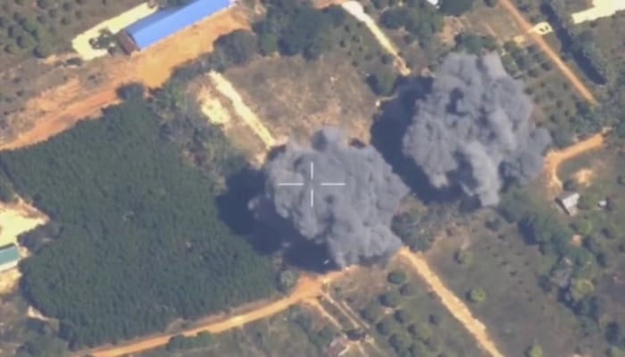Footage shows smoke rising following what Thailand said was airstrikes carried out in Cambodia along a disputed border area, in Preah Netr Preah, Banteay Meanchey Province, Cambodia, in this screen grab taken from a handout video released on December 15, 2025. — Reuters