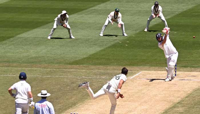 England’s Zak Crawley plays a shot from the bowling of Australia’s Mitchell Starc on the second day of the fourth Ashes cricket Test match between Australia and England at the Melbourne Cricket Ground (MCG) in Melbourne on December 27, 2025. —AFP