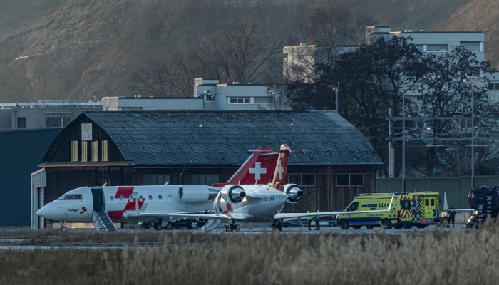 Swiss Rega Air-Ambulance planes and ambulances at the Sion airport following a fire and an explosion in the Le Constellation bar, during a New Year’s Eve party, according to Swiss police, in the upscale ski resort of Crans-Montana in southwestern Switzerland, in Sion, Switzerland, January 1, 2026. — Reuters