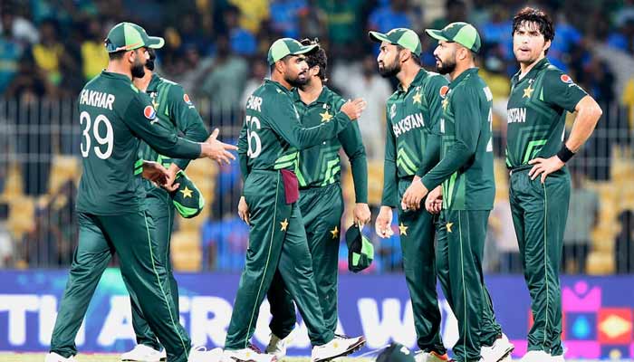 Pakistan players look dejected after South Africa win the match by 1 wicket during ICC Cricket World Cup 2023. — Reuters