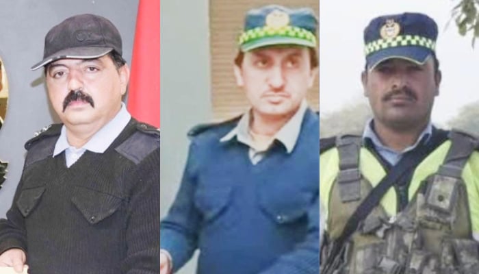 This collage shows traffic policemen who were martyred in firing by unidentified gunmen in Lakki Marwat on January 4. — Reporter