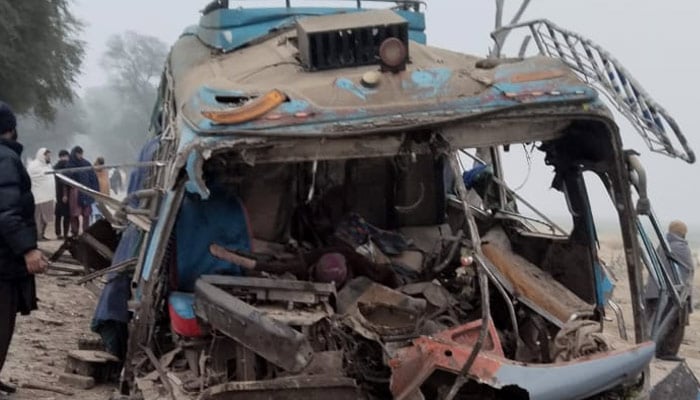 This image shows a cement factory bus targeted in an IED attack in Lakki Marwat on January 5, 2026. — Reporter