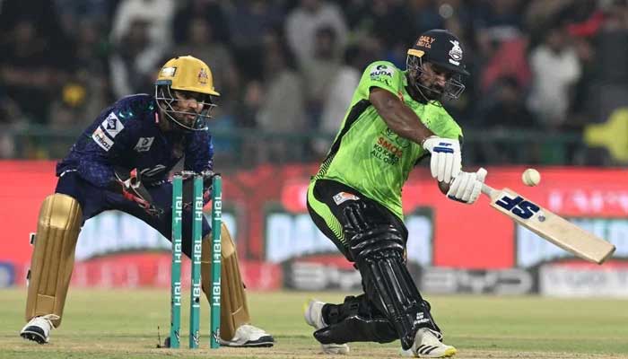 Lahore Qalandars Kusal Perera plays a shot during the PSL 10 final against Quetta Gladiators at the Gaddafi Stadium in Lahore on May 25, 2025. — PCB