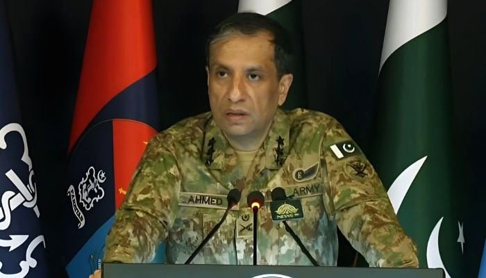 Inter-Services Public Relations (ISPR) Director-General Lieutenant General Ahmed Sharif Chaudhry addresses a press briefing in Rawalpindi, January 6, 2026. — Screengrab via YouTube/Geo News
