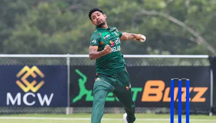 Bangladeshs Mustafizur Rahman in action during their third T20I against USA at thePrairie View Cricket Complex in Dallas on May 25, 2024. — USA Cricket