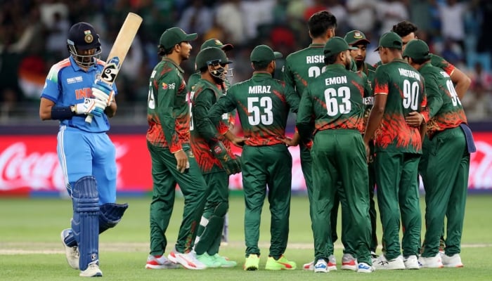 Indias Axar Patel looks dejected after losing his wicket, caught and bowled by Bangladeshs Rishad Hossain during India vs Bangladesh match at Dubai International Cricket Stadium on February 20, 2025. — Reuters