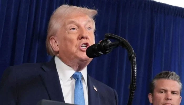 US President Donald Trump holds a press conference as Secretary of Defense Pete Hegseth looks on following a US strike on Venezuela where President Nicolas Maduro and his wife, Cilia Flores, were captured, from Trumps Mar-a-Lago club in Palm Beach, Florida, US, January 3, 2026. — Reuters