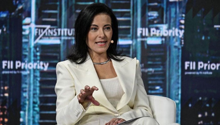 Dina Powell McCormick speaks at the FII Priority Summit in Miami Beach, Fla., on February 20. —  AFP