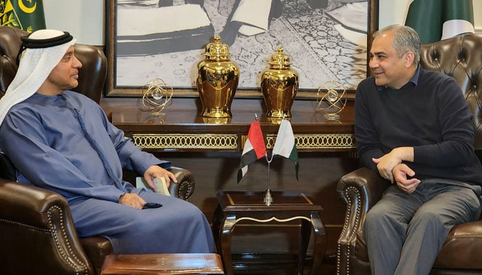 Federal Interior Minister Mohsin Naqvi (right) pictured with UAE Customs DG Ahmed Abdullah Bin Lahej Al Falasi on January 13, 2026. — Reporter