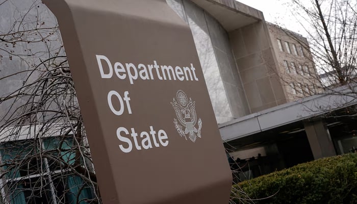 A general view of a US State Department sign, on the day US Secretary of State Marco Rubio meets with Hungarian Foreign Minister Peter Szijjarto, in Washington, DC, US, March 4, 2025. — Reuters