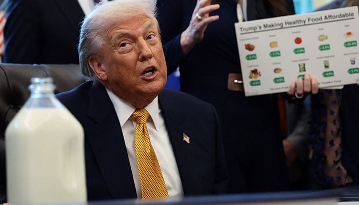 US President Donald Trump speaks on the day of a signing ceremony for the Whole Milk for Healthy Kids Act, in the Oval Office at the White House in Washington, D.C., US, January 14, 2026. — Reuters