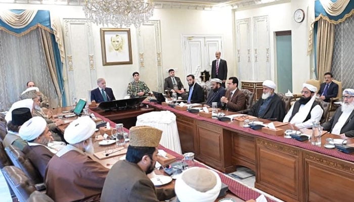 PM Shehbaz Sharif chairs a meeting of the Qaumi Paigham-e-Aman Committee on January 16, 2026. — PID