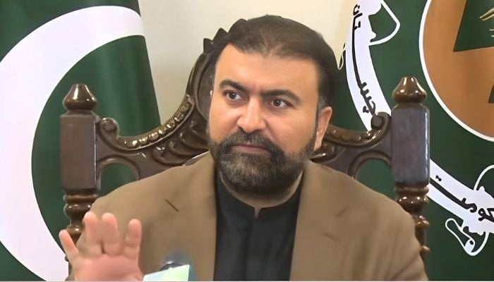 Balochistan Chief Minister Sarfraz Bugti addresses a press conference in Quetta, January 16, 2025. — Screengrab via YouTube/Geo News