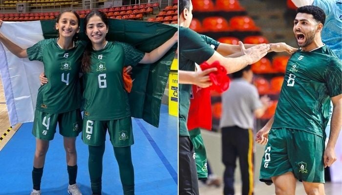 Pakistan players celebrate their victories at the SAFF Championship at the Hua Mak Indoor Arena in Bangkok, Thailand. — Instagram/@pakistanffofficial