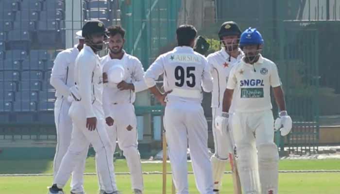 PTV players celebrate winning thier fourth-round Presidents Trophy Grade-I match against SNGPL at the National Bank Stadium in Karachi on January 17, 2026. — PCB