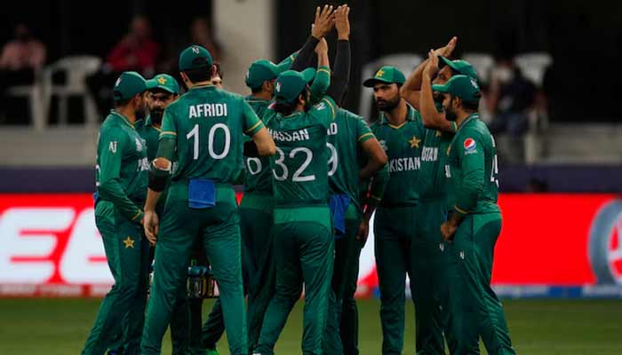 Pakistan players celebrate the wicket of Australias Glenn Maxwell Cricket during ICC Mens T20 World Cup semi-final at Dubai International Cricket Stadium, Dubai, United Arab Emirates. — Reuters