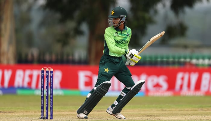 Pakistan batter Sameer Minhas bats during the ICC U19 Mens Cricket World Cup 2026 match between Pakistan and Scotland at Takashinga Sports Club on January 19, 2026 in Harare, Zimbabwe. — ICC