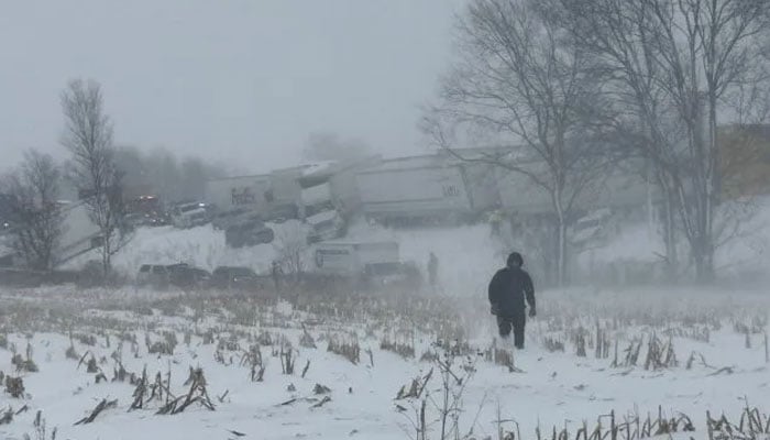 A photo shows a major pileup on I-196 near Hudsonville, Michigan, on Jan. 19. 2026. — AFP