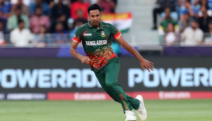 Bangladeshs Mustafizur Rahman in action during a Bangladesh vs India match in Dubai, on February 20, 2025. — Reuters