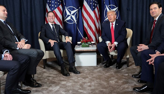 US  President Donald Trump holds a bilateral meeting with NATO Secretary General Mark Rutte, accompanied by U.S. Secretary of State Marco Rubio, at the World Economic Forum (WEF) in Davos, Switzerland, January 21, 2026. —  Reuters
