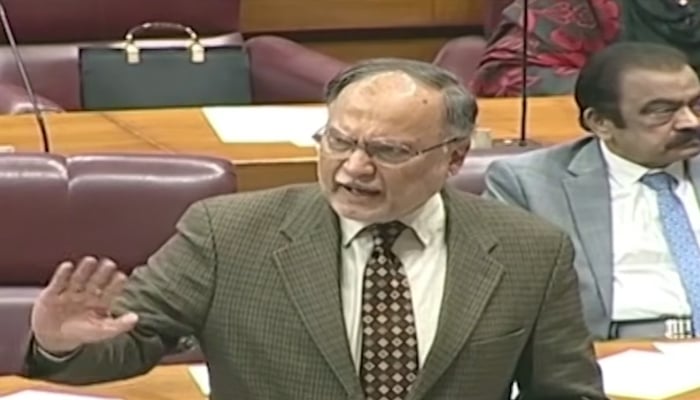 Federal Minister for Planning and Development, Ahsan Iqbal speaks during joint session of paraliament at Parliament House, Islamabad, January 23, 2026. — Screengrab via YouTube/Geo News