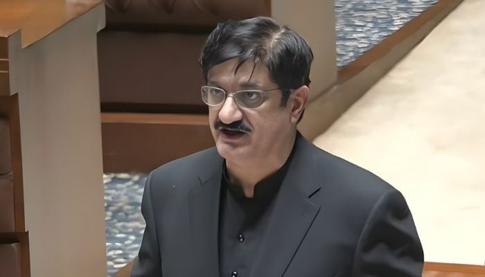 Sindh Chief Minister Murad Ali Shah speaks during a session of the Sindh Assembly, Karachi, January 23, 2026. — Screengrab via YouTube/Geo News