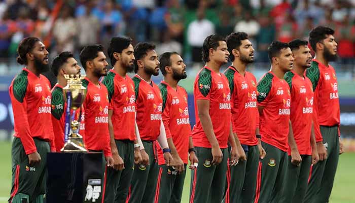 The Bangladesh players line up during the national anthems before the match against India Asia Cup 2025. —Reuters/File