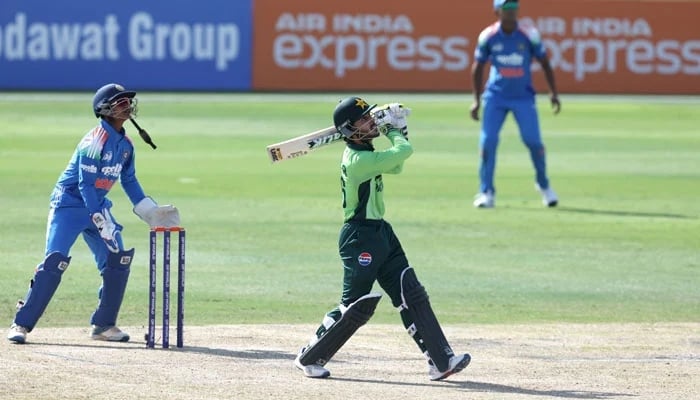 Pakistans Sameer Minhas plays a shot during the ACC Mens U19 Asia Cup final against India at the ICC Academy in Dubai on December 21, 2026. — PCB